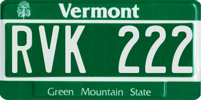 VT license plate RVK222