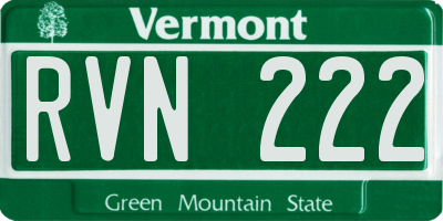 VT license plate RVN222