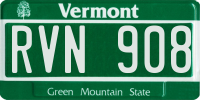 VT license plate RVN908