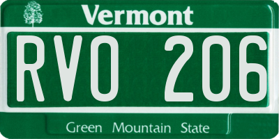 VT license plate RVO206