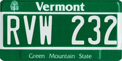 VT license plate RVW232
