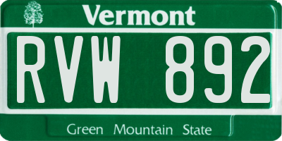 VT license plate RVW892