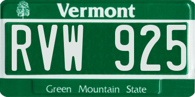 VT license plate RVW925