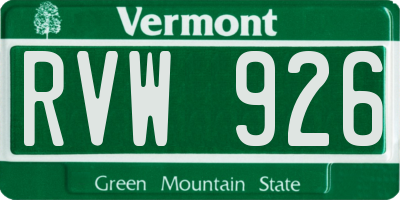 VT license plate RVW926
