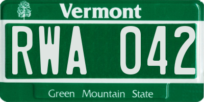 VT license plate RWA042