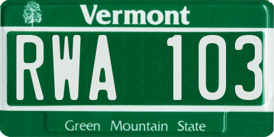 VT license plate RWA103