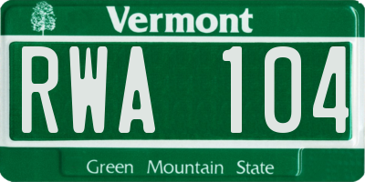 VT license plate RWA104