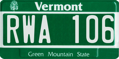 VT license plate RWA106