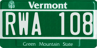 VT license plate RWA108