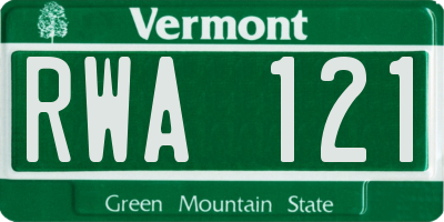 VT license plate RWA121