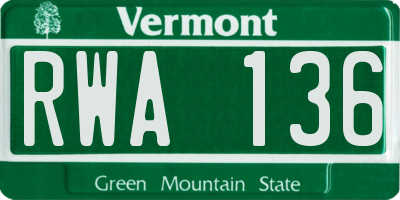 VT license plate RWA136