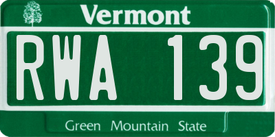 VT license plate RWA139