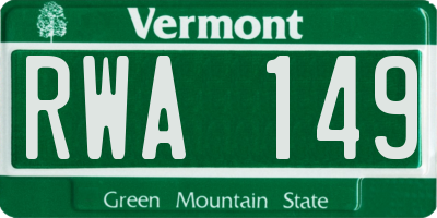 VT license plate RWA149