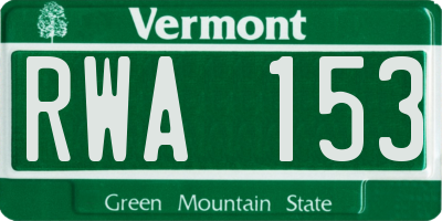 VT license plate RWA153