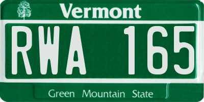 VT license plate RWA165