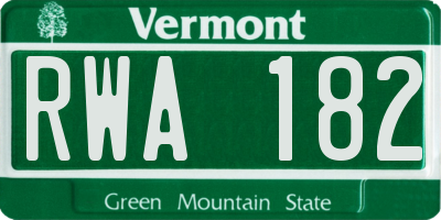 VT license plate RWA182