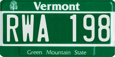 VT license plate RWA198