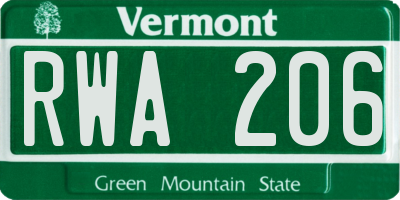 VT license plate RWA206