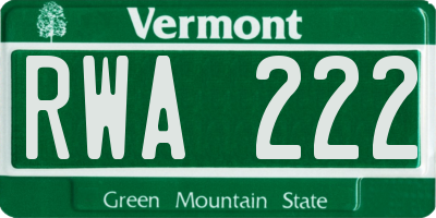 VT license plate RWA222