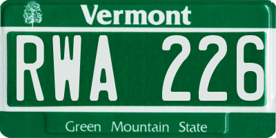VT license plate RWA226
