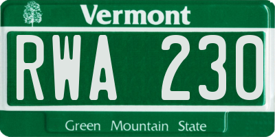 VT license plate RWA230