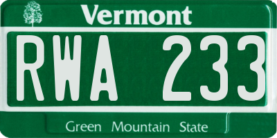 VT license plate RWA233