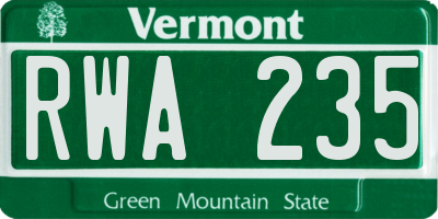 VT license plate RWA235