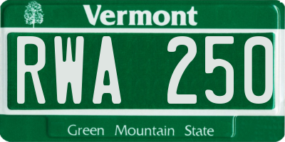 VT license plate RWA250