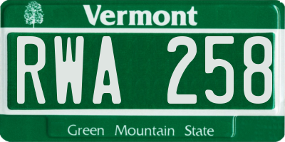 VT license plate RWA258