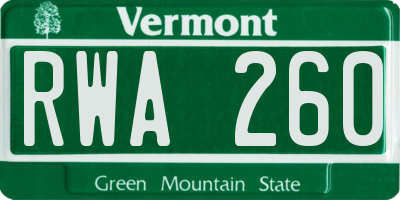 VT license plate RWA260