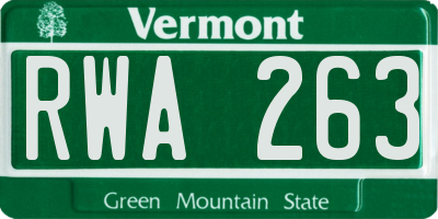 VT license plate RWA263