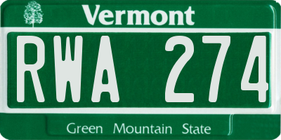 VT license plate RWA274