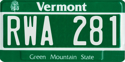 VT license plate RWA281