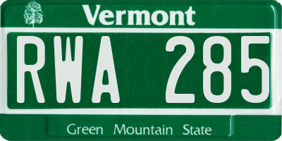 VT license plate RWA285