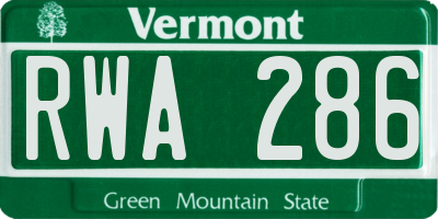 VT license plate RWA286