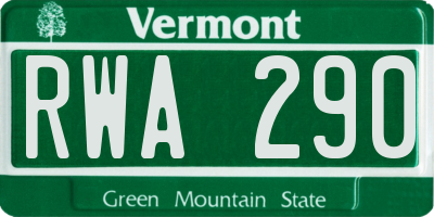 VT license plate RWA290