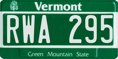 VT license plate RWA295