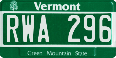 VT license plate RWA296