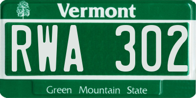 VT license plate RWA302