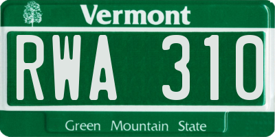 VT license plate RWA310