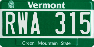 VT license plate RWA315