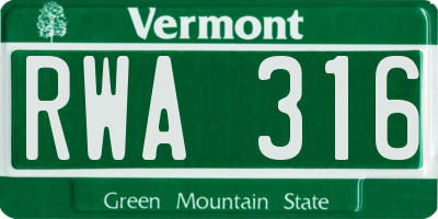 VT license plate RWA316
