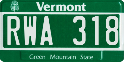 VT license plate RWA318