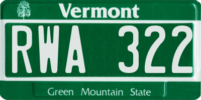 VT license plate RWA322