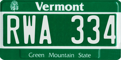 VT license plate RWA334