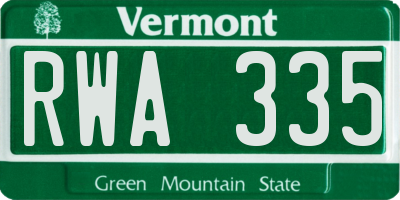 VT license plate RWA335