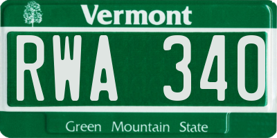 VT license plate RWA340