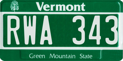 VT license plate RWA343