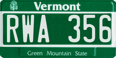 VT license plate RWA356