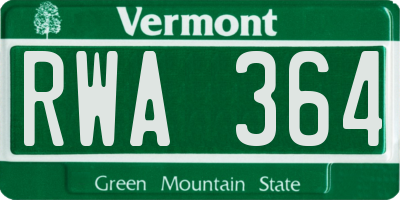 VT license plate RWA364